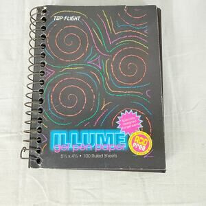 Vintage 1990s Gel Pen Ink Paper Spiral Notebook 100 Black Sheets-5.5x4.25 inch